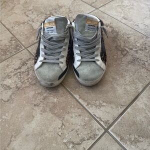 Golden Goose Gray Sneakers with Leopard Accents